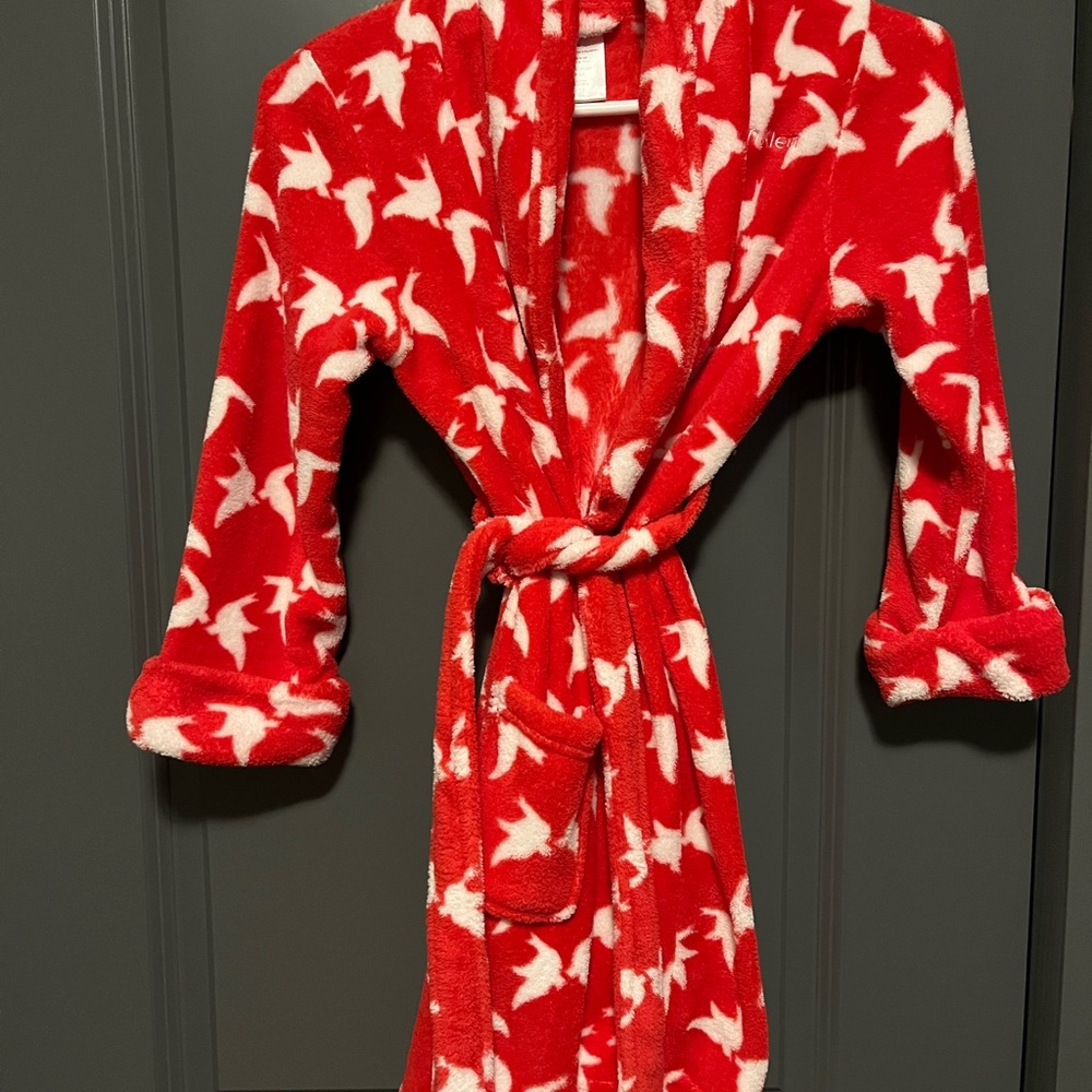 Calvin Klein Red Kids Robe with White Bird Design